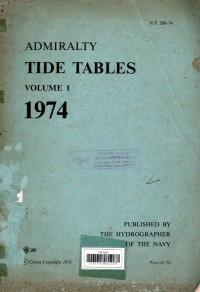 Admiralty Tide Tables Volume I 1974 European Waters Including Mediterranean Sea